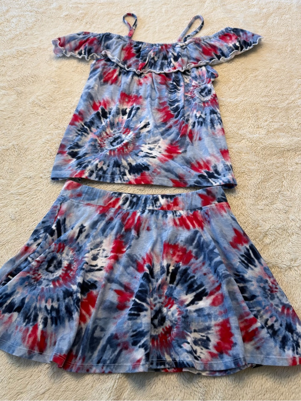 Place Girls Tie-Dye Skirt Set in Red, Blue & White